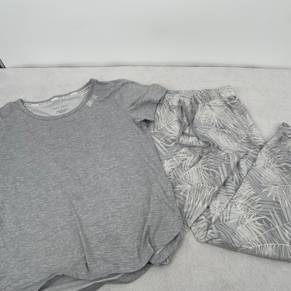 Rae Dunn Womens Pajama Set Grey Day Off Short Sleeve Top Palm Print Pants Large